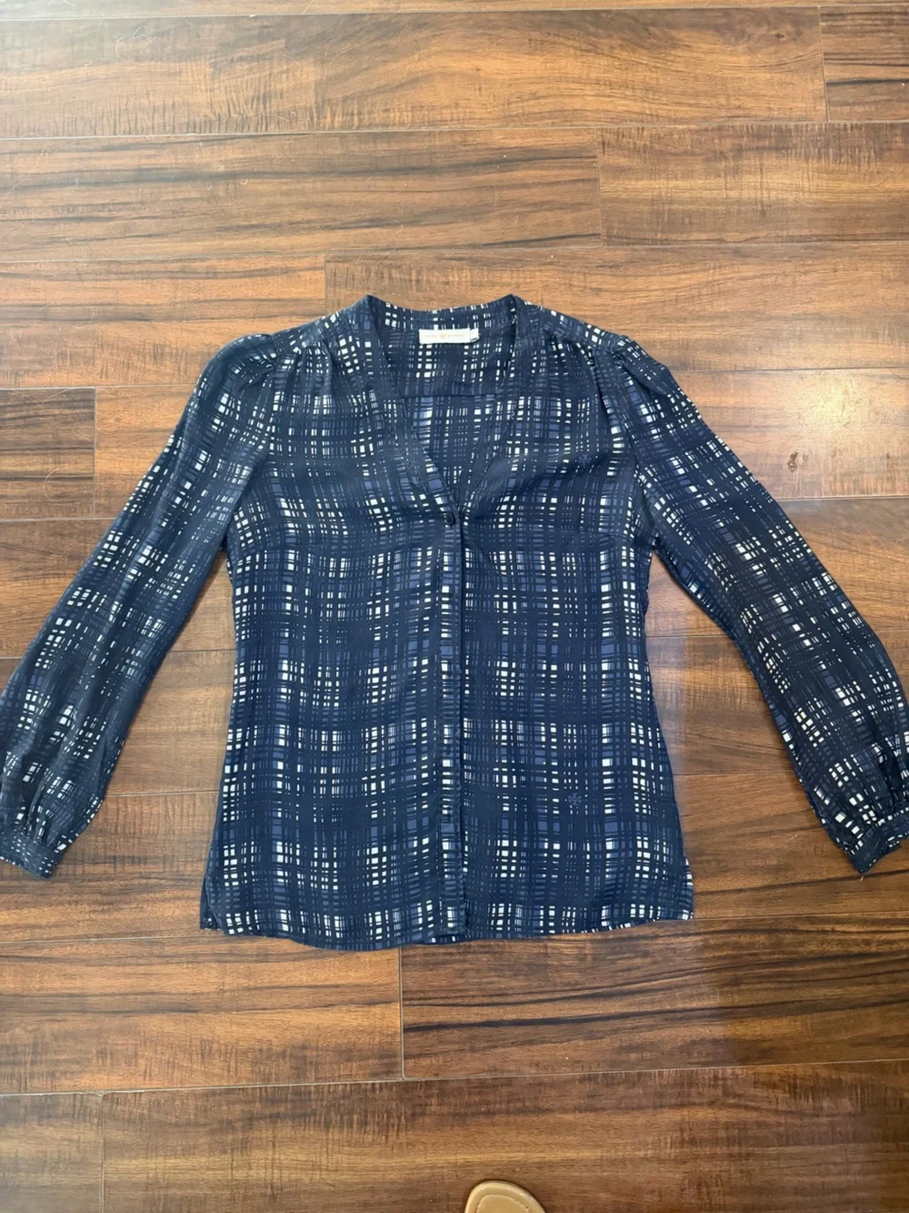 Tory Burch Navy and White Plaid Button-Down Shirt